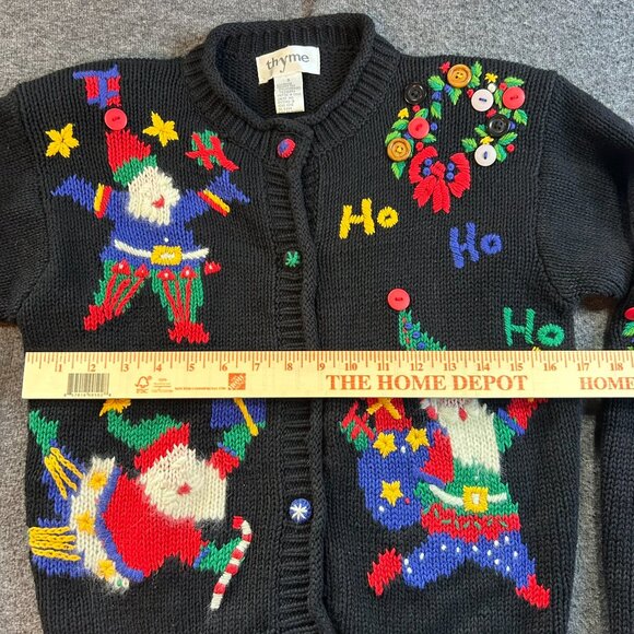 Vintage Thyme 80s 90s Knit Ugly Sweater Cardigan Women S Teachers Santa Ho Ho Ho - Picture 6 of 8